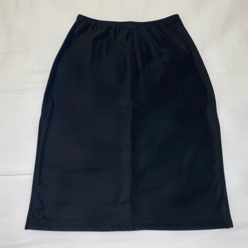 Black pull on Nylon Skirt size Small w/side slits